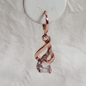 Rose Gold plated drop teardrop CZ Earrings 925 Sterling Silver Ear huggie hoop